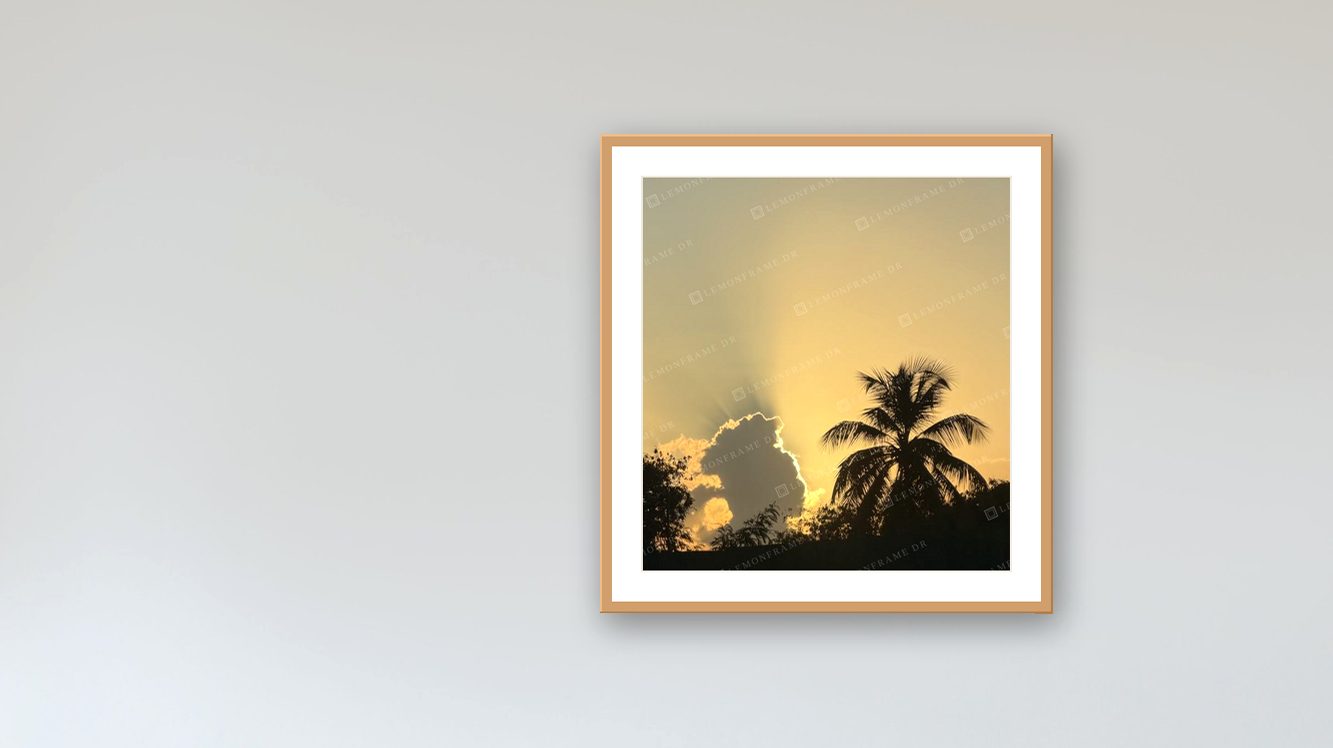 Mujer de luz, fotografía original de LemonFrame en marco natural sobre una pared blanca